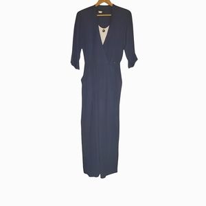 One-Piece Boxy Navy 80s Business Pantsuit with Removable Dickie